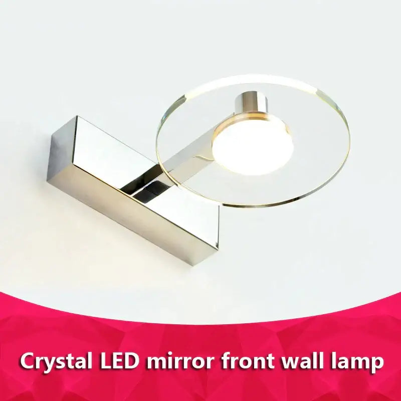 Modern chrome wall lamp with circular crystal glass shade and sleek rectangular bracket for decorbites acrylic mirror headlight