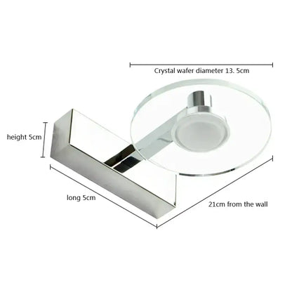 Modern chrome wall lamp with circular crystal wafer and integrated led bulb for decorbites acrylic mirror headlight