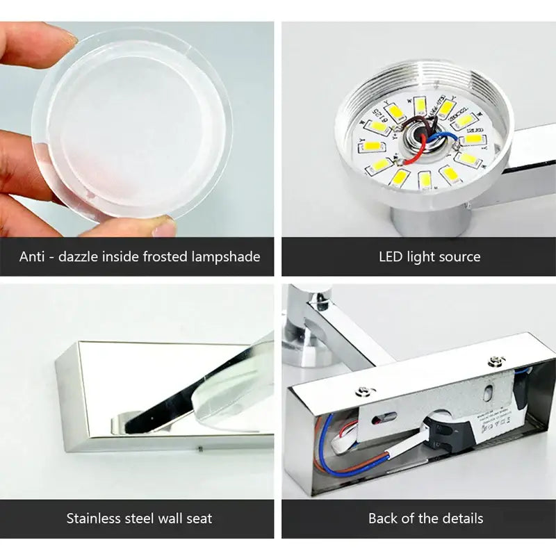 Modern chrome crystal led wall lamp with frosted glass and stainless steel bracket for decorbites acrylic mirror headlight