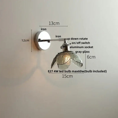Modern chrome crystal led wall light with polished iron base and gray textured glass shade for bedroom decorbites crystal led