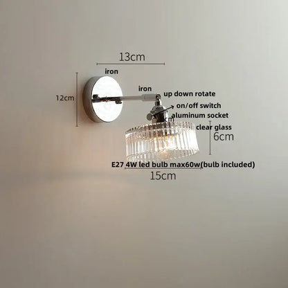 A modern chrome crystal led wall light featuring a sleek chrome finish and clear glass chandelier shade for bedroom decorbites crystal led decor