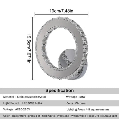 Modern chrome crystal led wall sconce with faceted crystal ring for elegant living room decorbites crystal led lighting