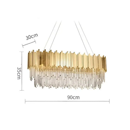 Modern chrome crystal oval led chandelier in gold tone with clear crystals and elongated oval design for dining room decorbites crystal oval