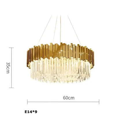 Modern chrome crystal oval led chandelier with gold-toned circular frame and cascading crystal prisms for dining room decorbites crystal oval