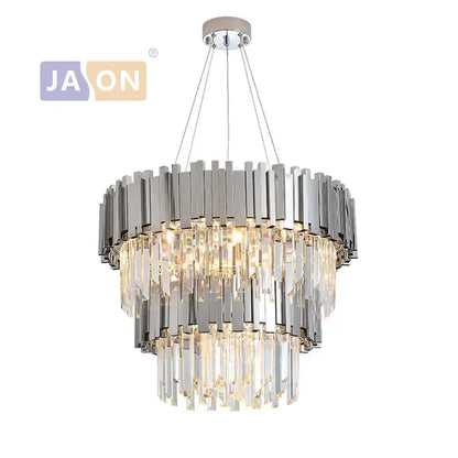 Modern chrome crystal oval led chandelier with chrome bars and cascading clear prisms for dining room decorbites crystal oval