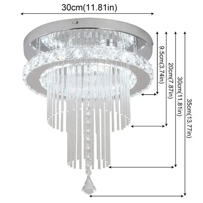 Modern chrome crystal raindrop chandelier ceiling light with two concentric rings and cascading clear glass prisms for dining room
