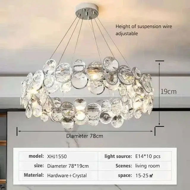 Modern chrome crystal ring chandelier featuring clear faceted crystal discs on sleek metallic hardware for dining room decorbites crystal ring