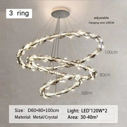 Modern chrome crystal ring chandelier with interlocking crystal rings and dimmable led lights for dining room decorbites crystal ring
