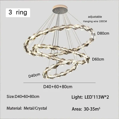 Modern chrome crystal ring chandelier with interlocking metallic and crystal rings dimmable led for dining room decorbites crystal ring