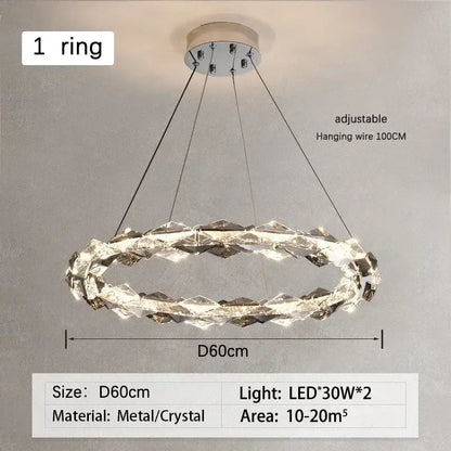 Modern chrome decorbites crystal ring chandelier with metallic frame and two 30w dimmable led lights for dining room decor