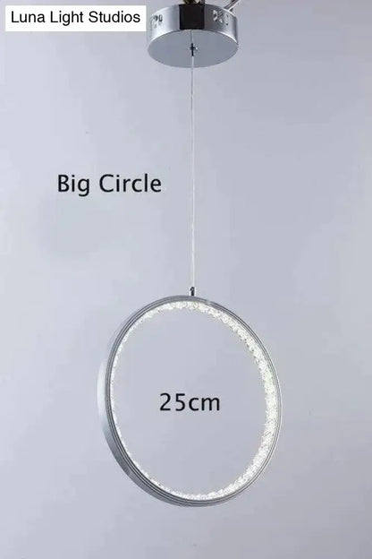 Decorbites crystal rings led pendant light fixture with polished chrome finish and embedded led rings for indoor use