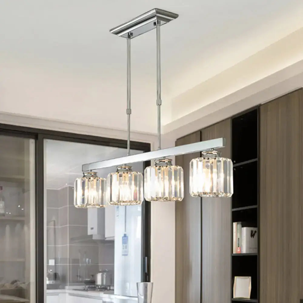 Modern chrome-finished decorbites™ tri-sided crystal rod pendant light with four clear glass shades for dining room e26 e27 bulbs
