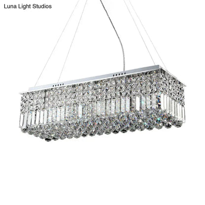 Rectangular decorbites™ modern chrome chandelier with crystal shade and tiered faceted crystals for living room ceiling