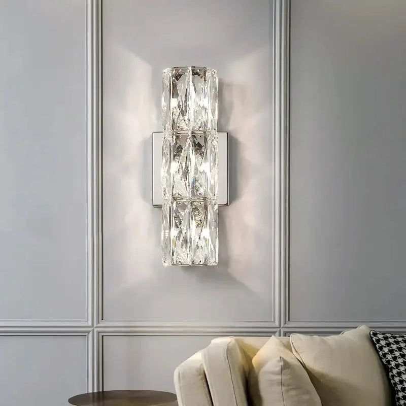 Modern chrome decorbites crystal wall light with faceted clear glass and sleek silver metal base for living room luxury wall light
