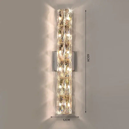 Modern chrome crystal wall light with vertical clear crystal segments and warm led lights for living room decorbites crystal wall