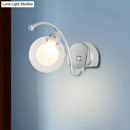 Modern chrome curved arm wall lamp with frosted glass globe suitable for living room 220v-240v 110v-120v use