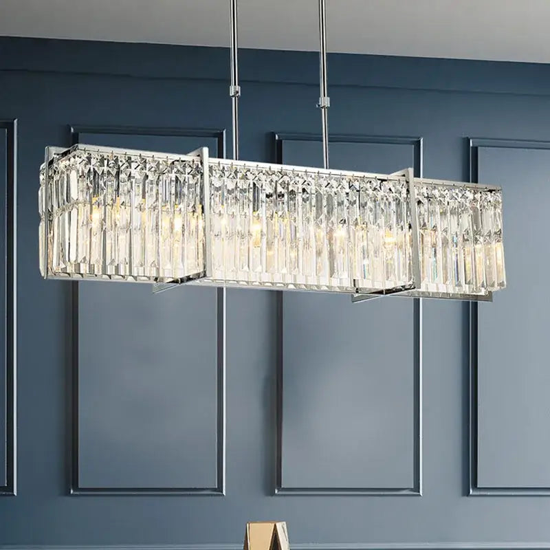 Rectangular modern chrome decorbites crystal chandelier with faceted glass prisms for dining room lighting