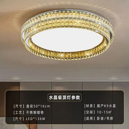 Modern chrome decorbites crystal round led ceiling light with clear and golden k9 crystals in stainless steel frame