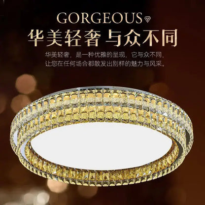 Modern chrome decorbites crystal round led ceiling light with gold and clear crystal embellishments for living room