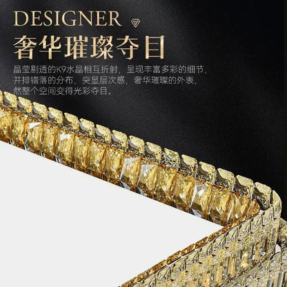 A luxurious gold-toned decorbites crystal round led ceiling light with faceted k9 crystals along edge