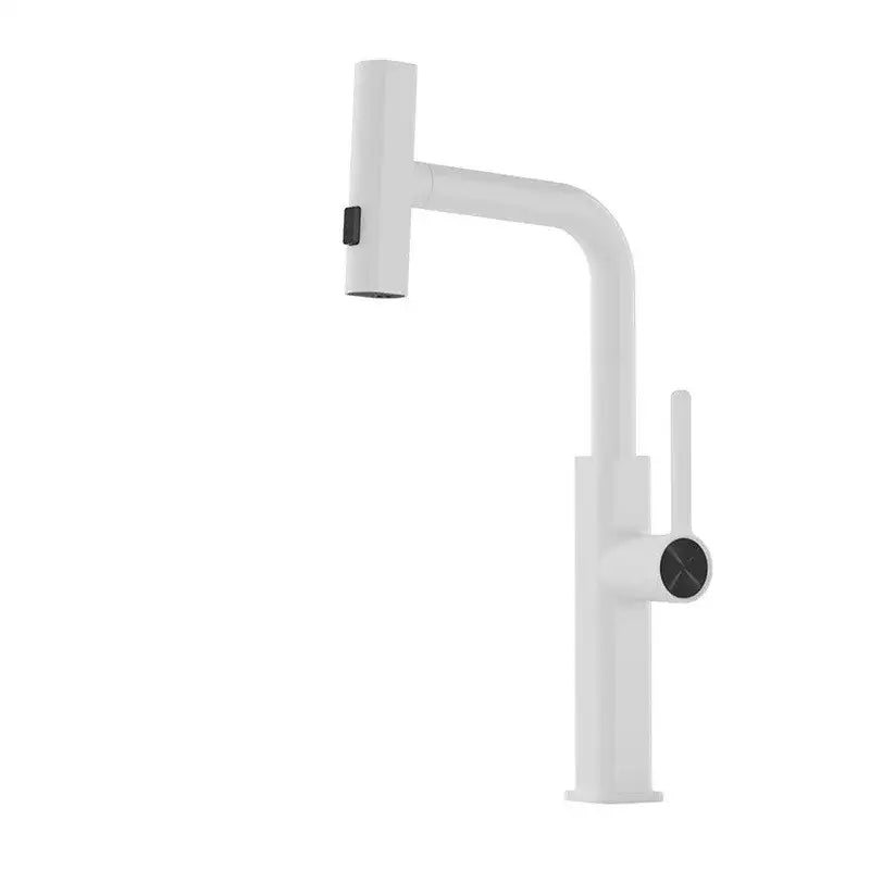 Modern chrome kitchen faucet with digital display pull out sprayer and sleek white design with black accent knobs by decorbites digital display