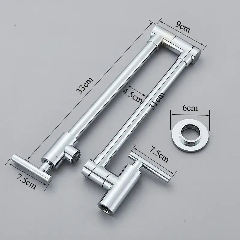 Silver sleek adjustable modern chrome double joint kitchen wall mount pot filler faucet with durable chrome finish
