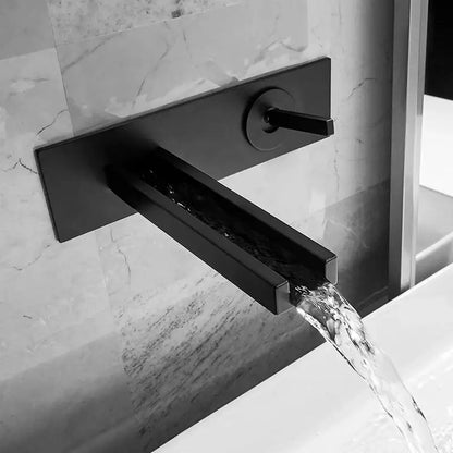 Modern chrome dual handle basin faucet wall mounted tap with black matte waterfall spout by decorbites basin faucet