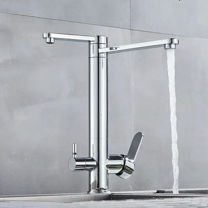 Modern chrome dual handle waterfilter kitchen faucet with sleek tall design dual spouts and 360 rotation by decorbites