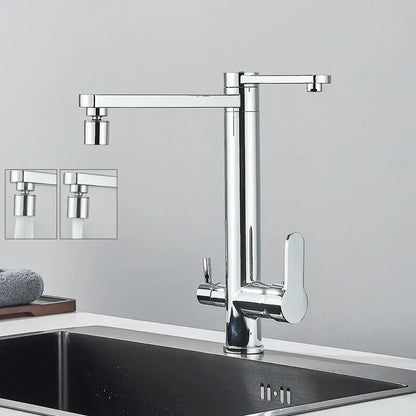Modern chrome dual handle waterfilter kitchen faucet with extendable spout and 360 rotation by decorbites