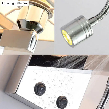 Modern chrome fabric led wall sconce with adjustable gooseneck and dual control knobs for temperature and flow control