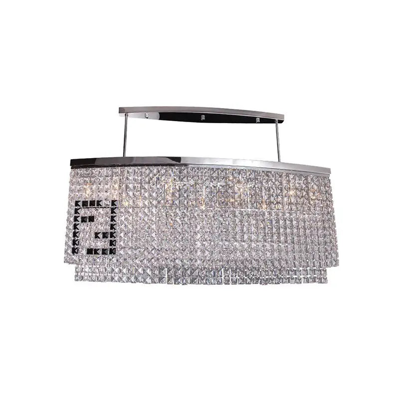 DecorBites modern 6-light island ceiling lamp with chrome faceted crystal shade and black crystals forming letter e
