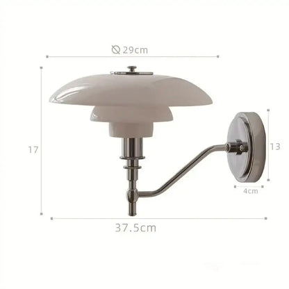 Modern chrome french glass wall lamp with cream layered glass shade and sleek chrome metal arm for bedroom decorbites french glass