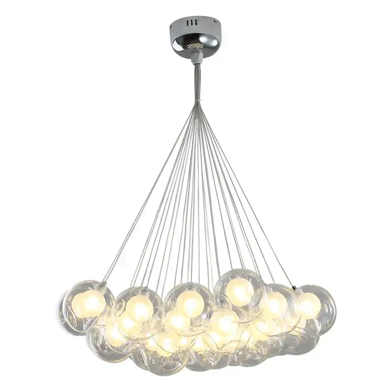 Modern chrome glass ball led chandelier with clear glass spheres emitting warm light for living room decorbites glass ball