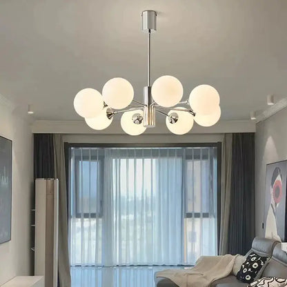 Modern chrome glass ball led chandelier with eight frosted glass globe shades for living room decorbites glass ball lighting