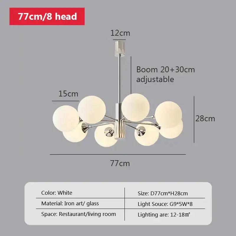 Modern chrome glass ball led chandelier with eight frosted glass globe lights and sleek iron frame for living room decorbites glass ball