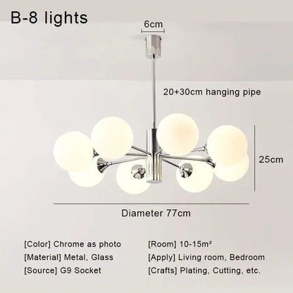 Modern chrome glass ball led chandelier with eight frosted glass globe shades for living room decorbites glass ball lighting
