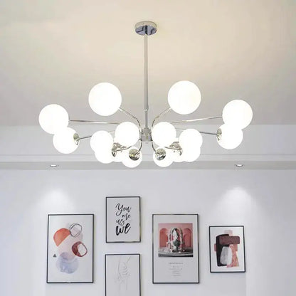 Modern chrome glass ball led chandelier with frosted glass globe bulbs for stylish living room decorbites glass ball lighting