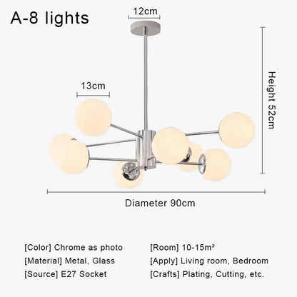 Modern chrome glass ball led chandelier with eight frosted glass globe lights for living room decorbites glass ball lighting