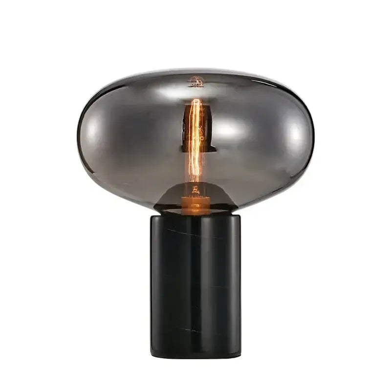 Modern chrome glass ball marble desk lamp with smoked glass globe and black marble base for elegant bedroom decorbites glass ball