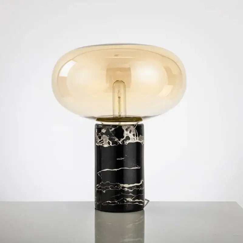 Modern chrome glass ball marble desk lamp with amber translucent glass dome and black marble base for bedroom decorbites desk lamp