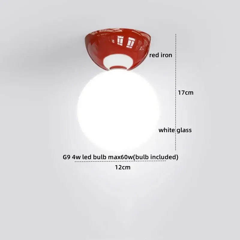Modern chrome glass iron led ceiling light with red iron frame white glass and included g9 4w led bulb decorbites glass iron