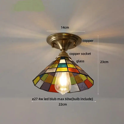 Modern chrome glass led ceiling light with a colorful stained glass tiffany-style ceiling lamp for bedroom use