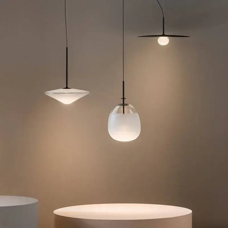 Modern chrome glass saucer led chandelier with frosted glass shades and black metal fixtures for living room lighting