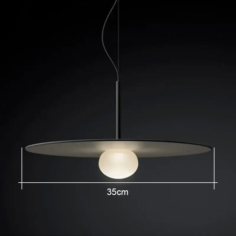 Modern chrome glass saucer led chandelier with black minimalist pendant light and warm frosted globe bulb for living room lighting