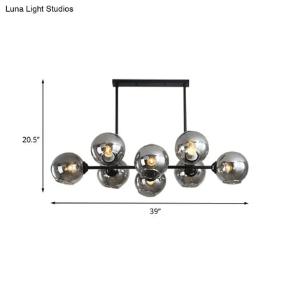 Modern black metal chandelier with seven smoked glass globe shades for island lighting hanging lamp kit