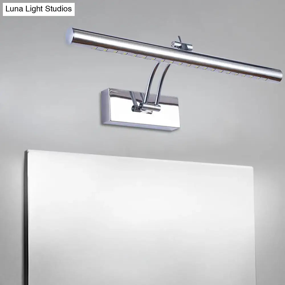 Modern chrome gold led bathroom wall lamp with tubular metal shade and chrome-finished led mirror light with adjustable arms