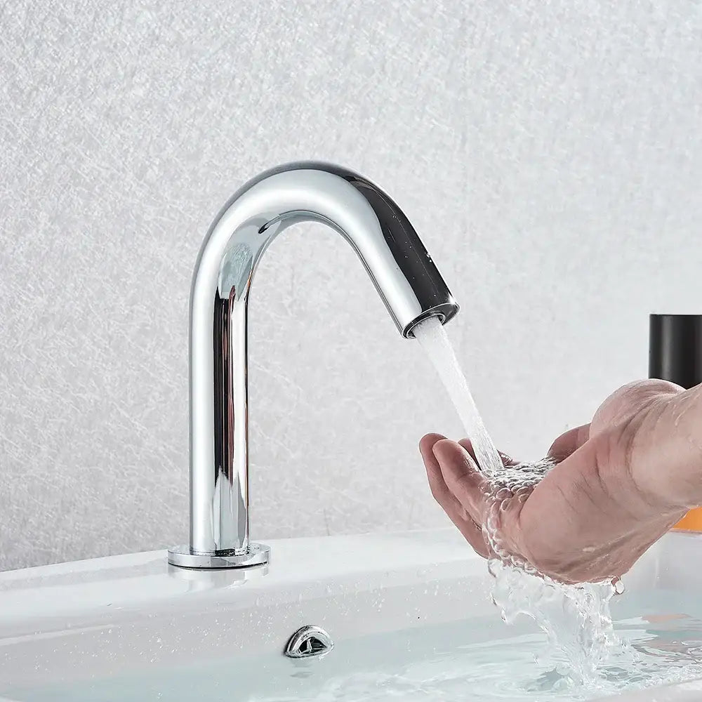 Modern chrome infrared sensor faucet with brass section and flexible hoses for bathroom touchless basin mixer decorbites sensor faucet