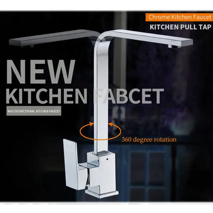 Modern chrome kitchen sink faucet with 360 swivel and pull-tab handle in sleek design for efficient kitchen sink use