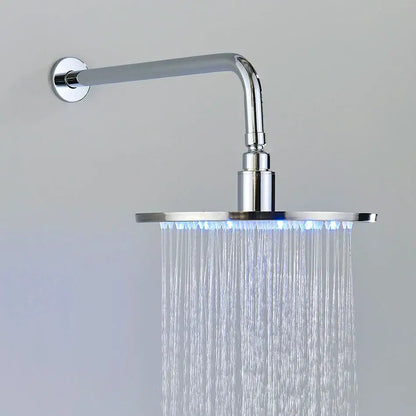 Modern chrome led brass shower set featuring a square-faced showerhead with integrated led lighting for bathroom decorbites brass shower