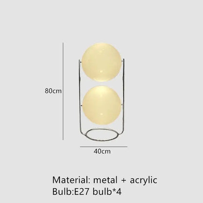 Modern chrome garrault led floor lamp with sleek metal frame and two translucent cream acrylic globes for living room decor